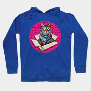 Hot Pink 80s' Psychedelic Party Cat Hoodie